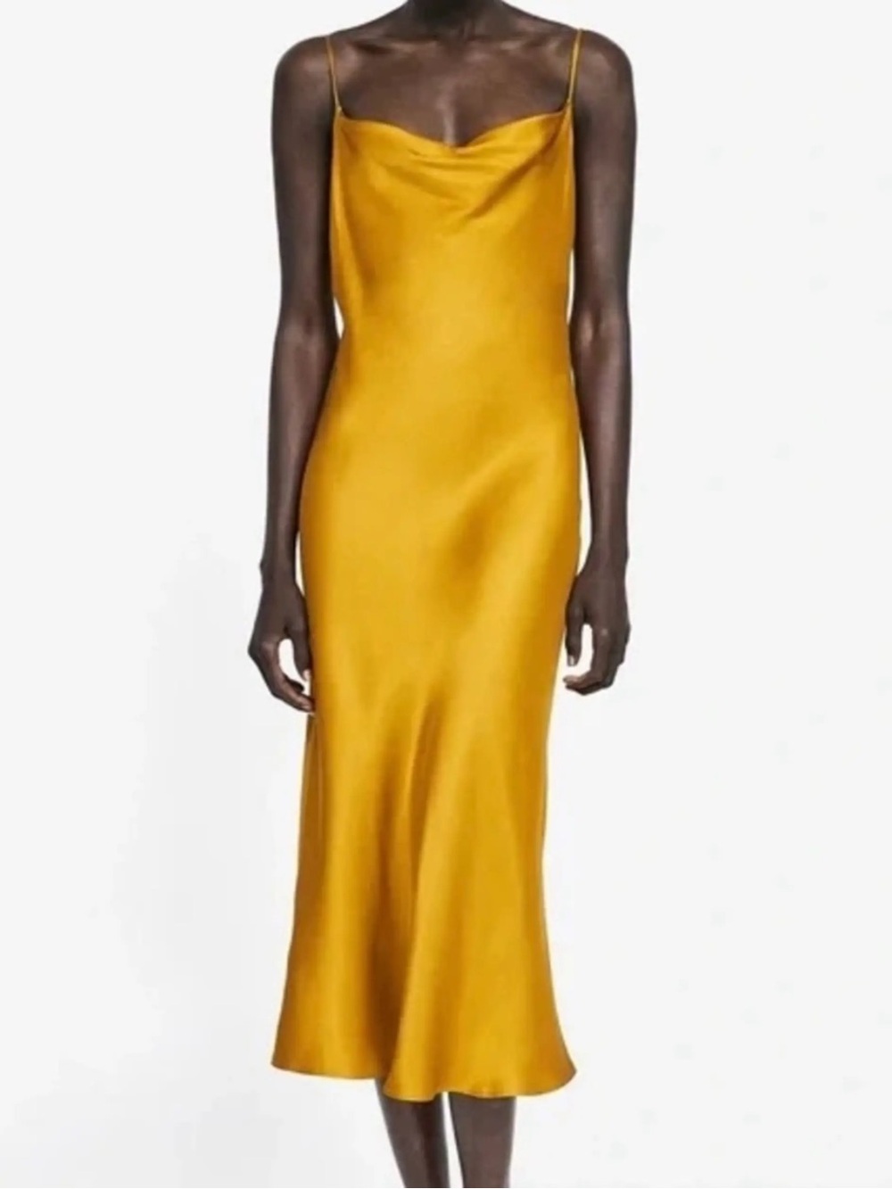 Zara Satin Slip Crinkle Midi Dress in Mustard Yellow XL Staple Capsule Fall Euro